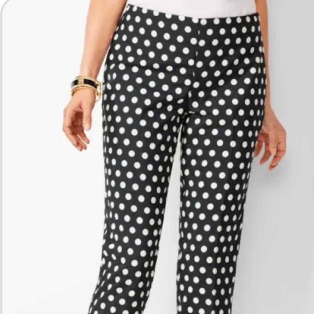 Talbots Black Pants with Cream Polka Dots
